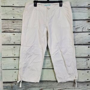 Aeropostale Women's White Cargo Capri Pants Size 13/14 100% Cotton Drawstring He